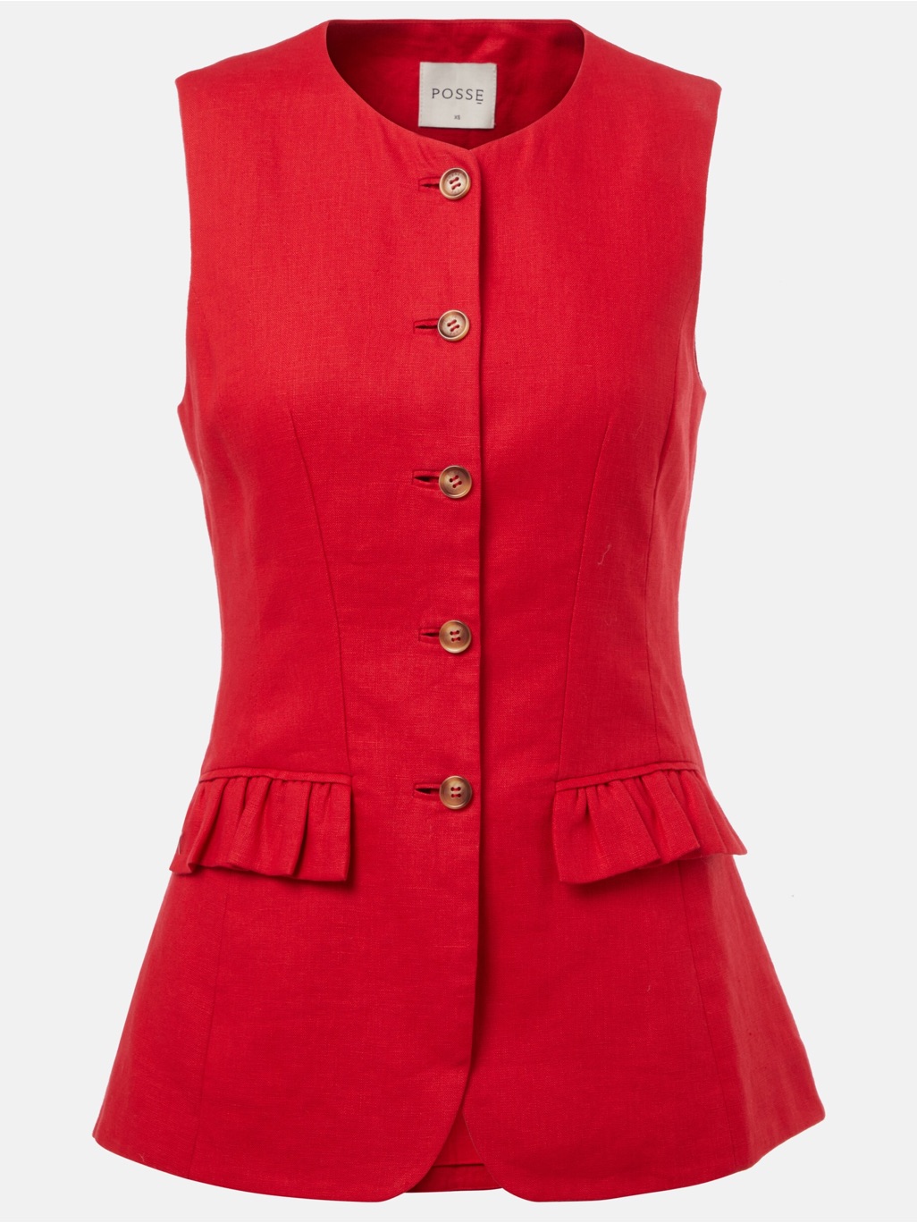 Posse Red Sleeveless Buttoned Peplum Vest